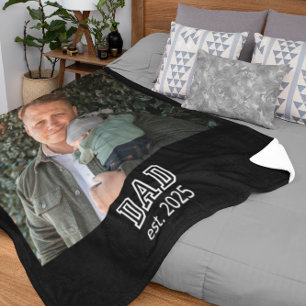 Dad Established Custom Year Photo Father Keepsake Fleece Blanket