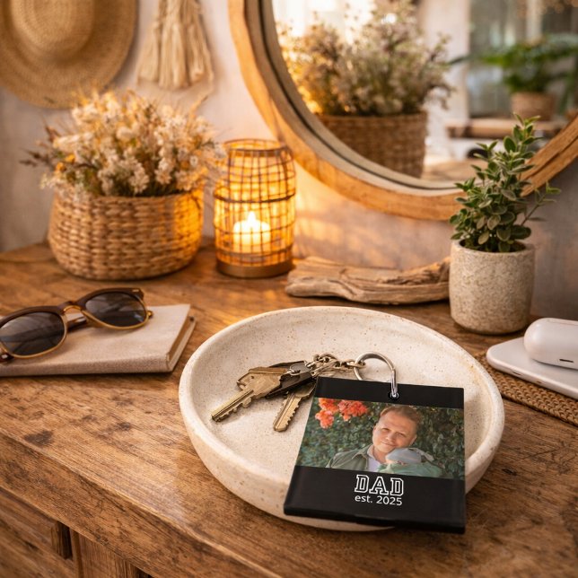 Dad Established Custom Year Photo Father Keepsake Key Ring (Creator Uploaded)