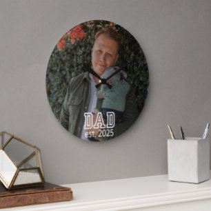 Dad Established Custom Year Photo Father Keepsake Large Clock