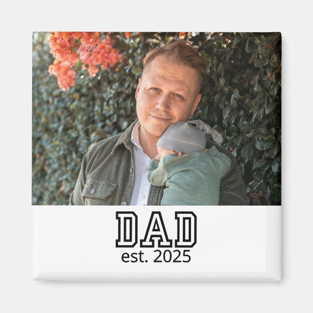 Dad Established Custom Year Photo Father Keepsake Magnet (Front)