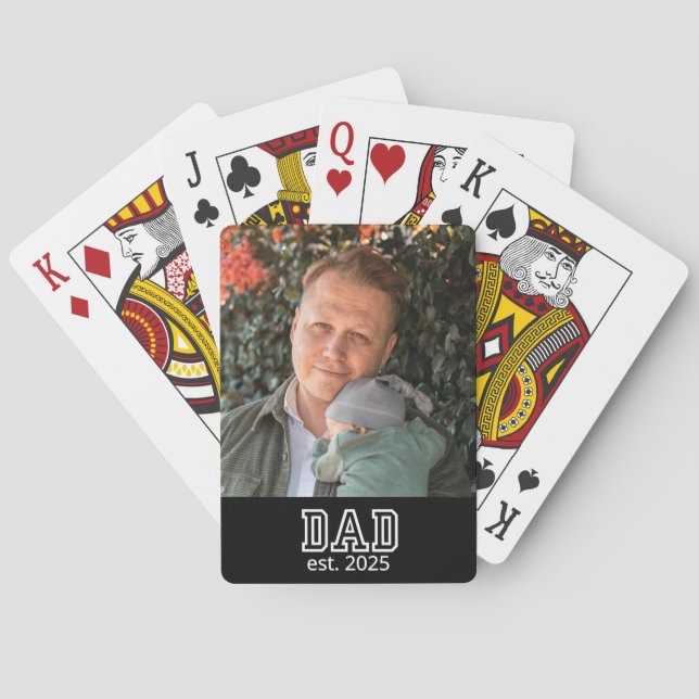 Dad Established Custom Year Photo Father Keepsake Playing Cards (Back)