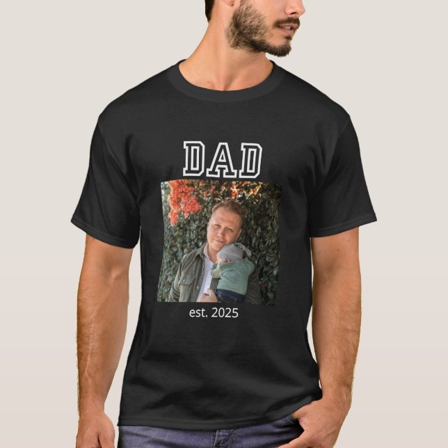 Dad Established Custom Year Photo Father Keepsake T-Shirt (Front)