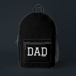 Dad Established Customizable Year Father's Day  Printed Backpack<br><div class="desc">Carry fatherhood pride everywhere with this black backpack featuring bold white “Dad Est.” typography, designed to celebrate the year someone became a dad. The striking contrast of crisp white lettering against a sleek black background creates a clean, modern look that makes this backpack both meaningful and stylish. Perfect for everyday...</div>