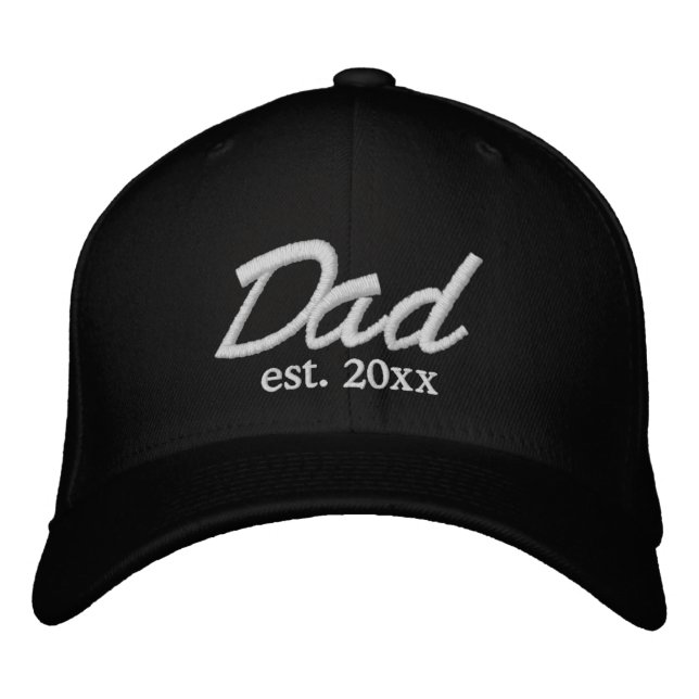 Dad Established date white black custom script Embroidered Hat (Front)