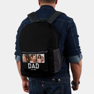 Dad Established Elegant 3 Photo Gifts Black Printed Backpack