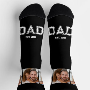 Dad Established Elegant 3 Photo Gifts Black Socks