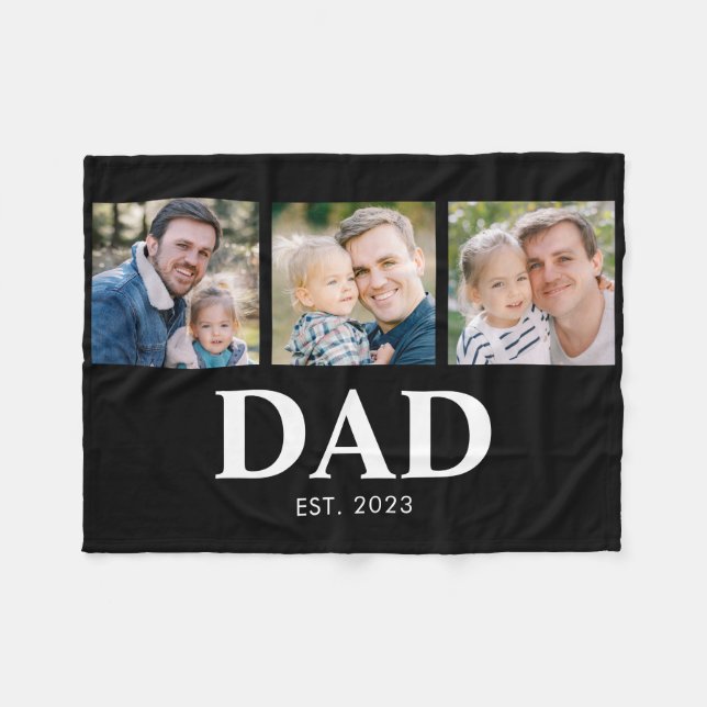 Dad Established Fathers Day 3 Picture Fleece Blanket (Front (Horizontal))