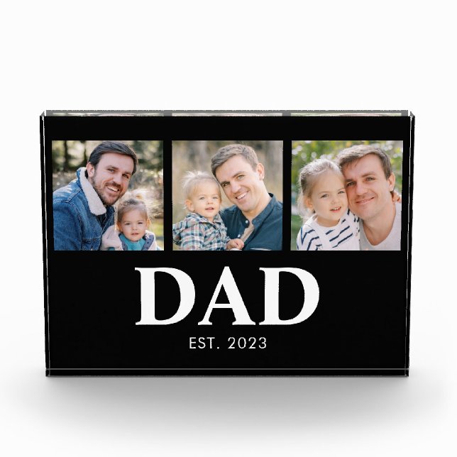 Dad Established Fathers Day 3 Picture Photo Block (Front)