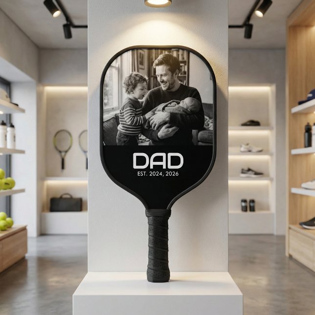 Dad Established Fun Bold Photo Pickleball Paddle (Creator Uploaded)