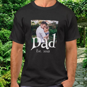 Dad Established Fun Bold Simple Text + Photo Black T-Shirt