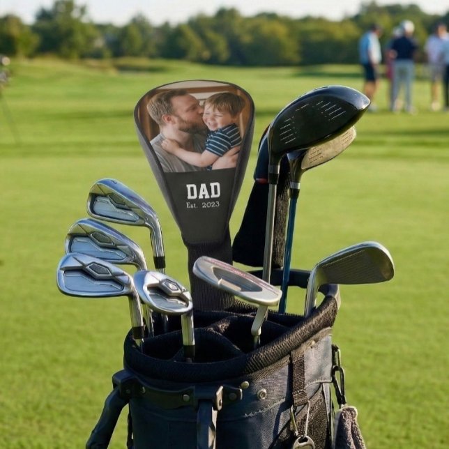 Dad Established Fun Bold Text Photo Golf Head Cover (Creator Uploaded)