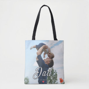 Dad Established Fun Script Photo Heart Gift Tote Bag
