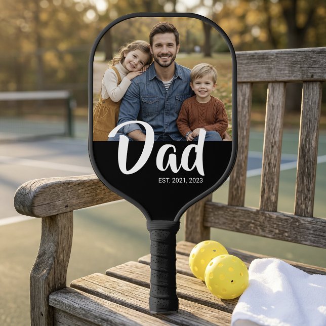 Dad Established Fun Script Photo Pickleball Paddle (Dad Established Fun Script Photo Pickleball Paddle)