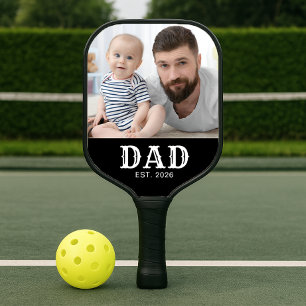 Dad Established Fun Typography Photo Pickleball Paddle