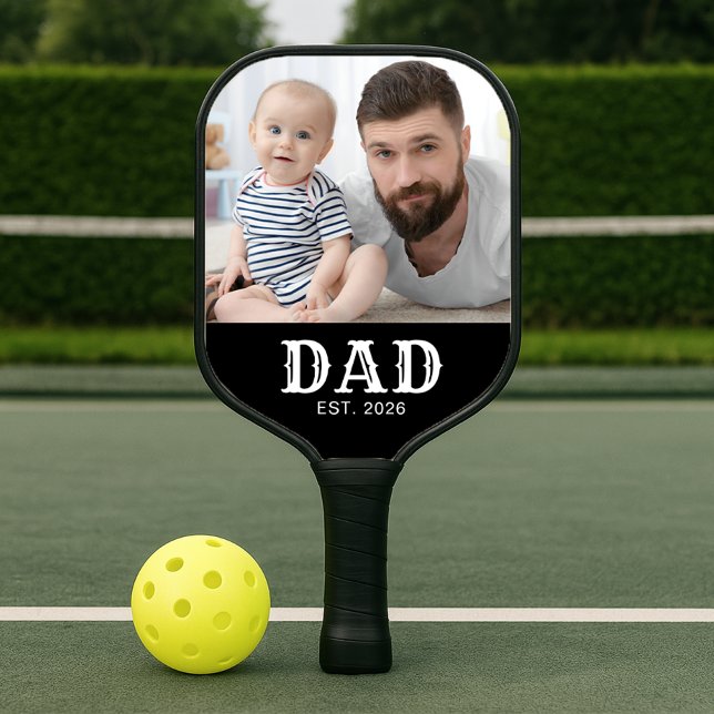 Dad Established Fun Typography Photo Pickleball Paddle (Creator Uploaded)