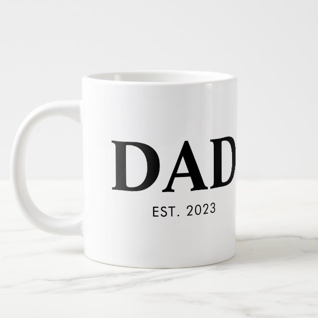 Dad Established Minimal Simple Text Est Year Large Coffee Mug (Left)