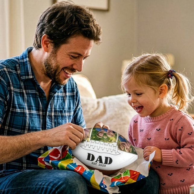 Dad Established Mininal Black Script 3 Photo Football (Dad Established Mininal Simple Black Script 3 Photo Football)