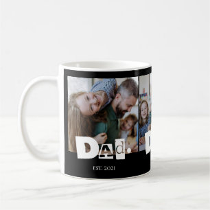 Dad Established Modern 3 Kids Photo Collage Coffee Mug