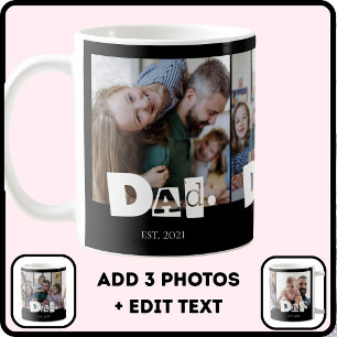 Dad Established Modern 3 Kids Photo Collage  Coffee Mug