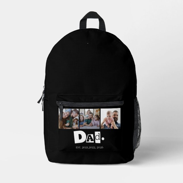 Dad Established Modern 3 Kids Photo Collage  Printed Backpack (Front)