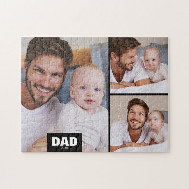 Dad  Established Modern 3 Photo Jigsaw Puzzle (Horizontal)