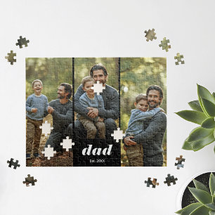 Dad Established Modern 3 Photo Jigsaw Puzzle