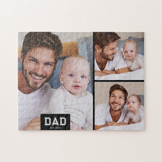 Dad  Established Modern 3 Photo Jigsaw Puzzle (Horizontal)