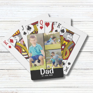 Dad Established Modern 3 Photo Playing Cards
