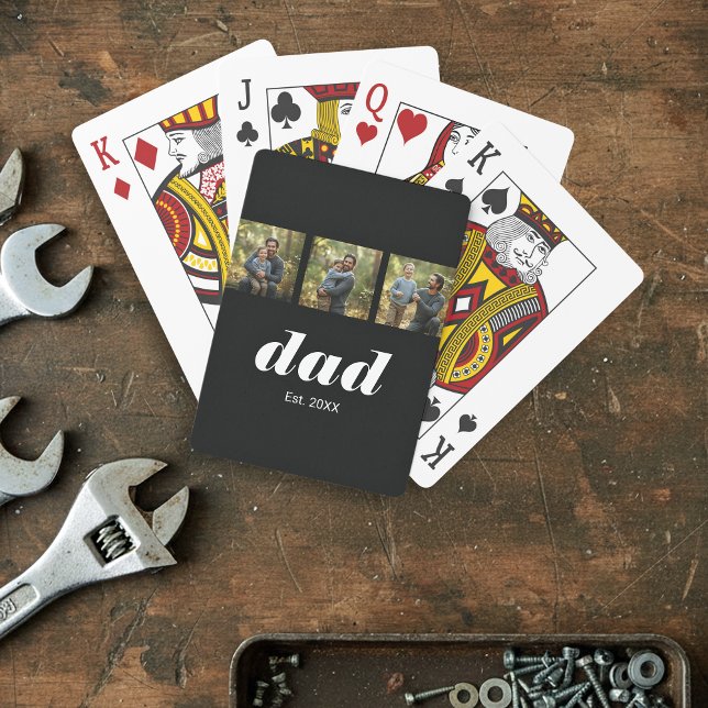 Dad Established Modern 3 Photo Playing Cards (Creator Uploaded)