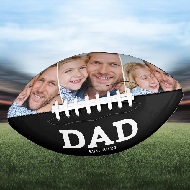 Dad Established Modern Black 3 Photo Collage Football (Creator Uploaded)