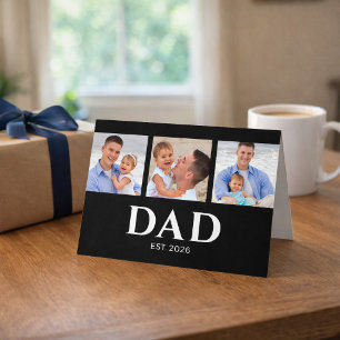 Dad Established Modern Black 3 Photo Father's Day Card