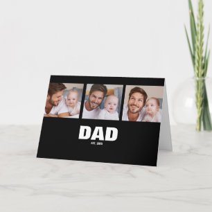 Dad Established Modern Black 3 Photo Father's Day Card