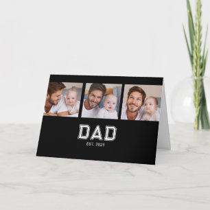 Dad Established Modern Black 3 Photo Father's Day Card