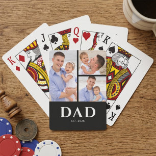 Dad Established Modern Black 3 Photo Playing Cards