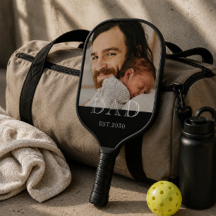 Dad Established Modern Black Photo  Pickleball Paddle