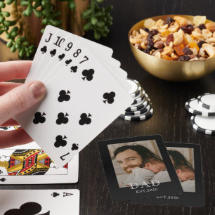 Dad Established Modern Black Photo  Playing Cards