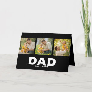 Dad Established Modern Bold Black 3 Photo Card