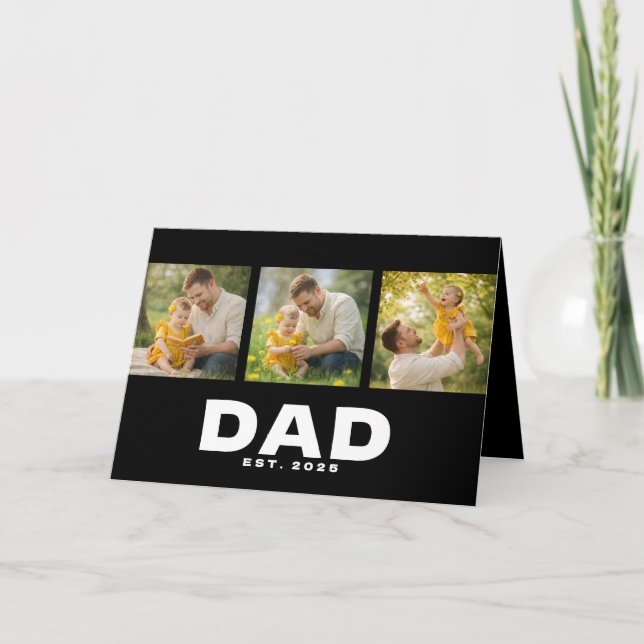 Dad Established Modern Bold Black 3 Photo  Card (Front)