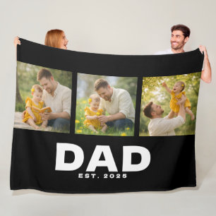 Dad Established Modern Bold Black 3 Photo  Fleece Blanket