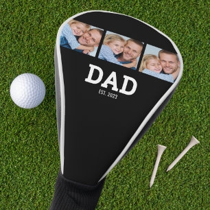 Dad Established Modern Bold Black 3 Photo Golf Head Cover