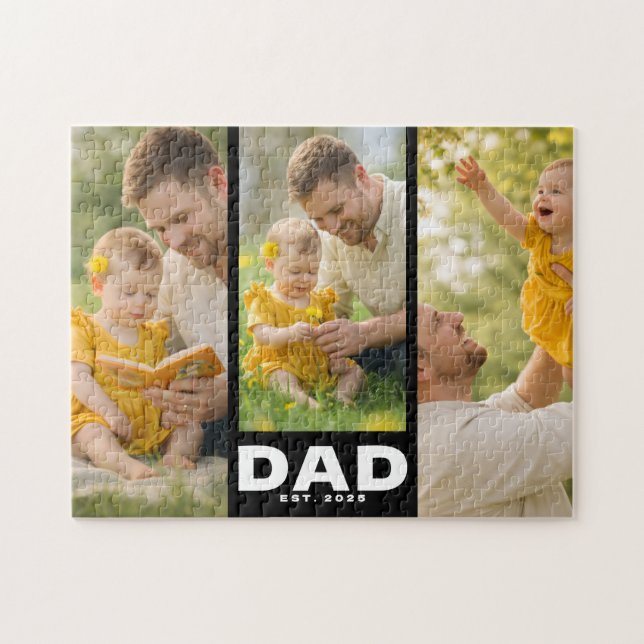 Dad Established Modern Bold Black 3 Photo  Jigsaw Puzzle (Horizontal)
