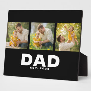Dad Established Modern Bold Black 3 Photo  Plaque