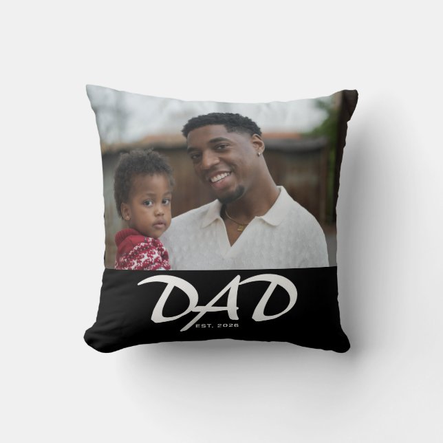 Dad Established Modern Bold Photo Cushion (Front)