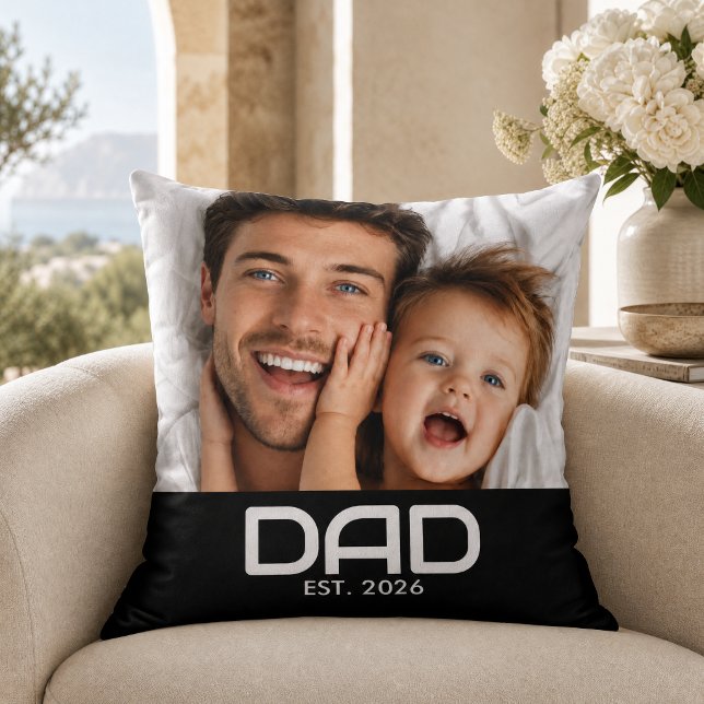Dad Established Modern Bold Photo Cushion (Creator Uploaded)