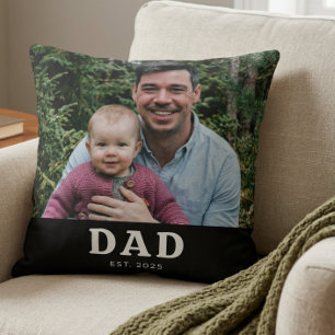 Dad Established Modern Bold Photo Gift Cushion
