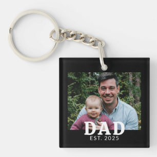 Dad Established Modern Bold Photo Gift Key Ring