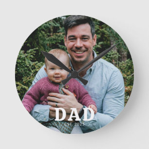 Dad Established Modern Bold Photo Gift Round Clock