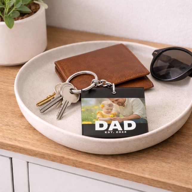 Dad Established Modern Bold Photo Key Ring (Creator Uploaded)