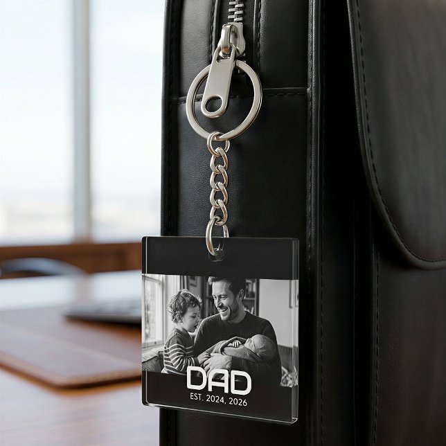 Dad Established Modern Bold Photo Key Ring (Creator Uploaded)