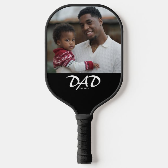 Dad Established Modern Bold Photo Pickleball Paddle (Front)